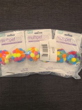 Multipet Colorful Pom-Pom Cat Toy Pack - Neon Multicolor